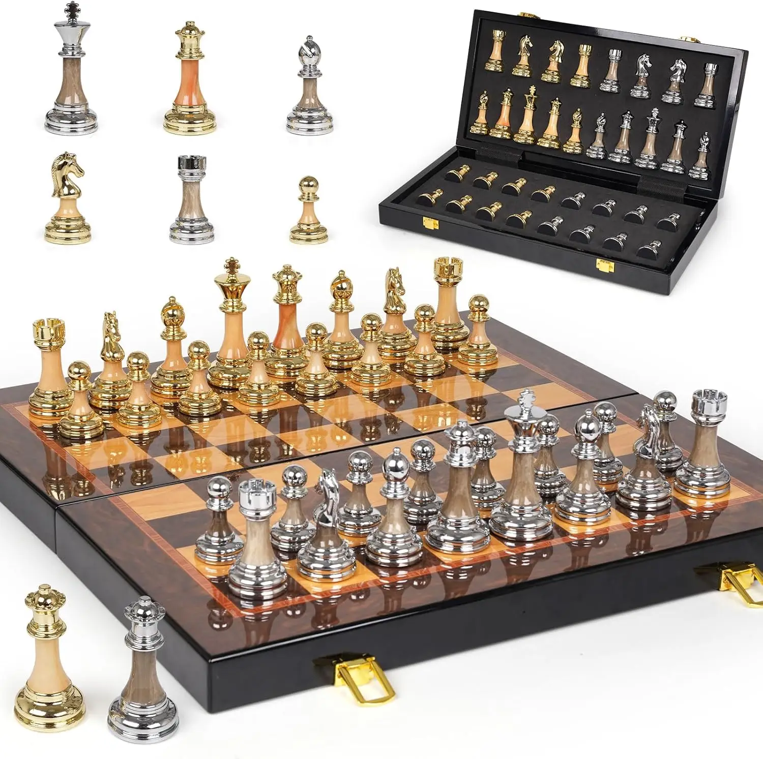 17" Weighted Metal & Acrylic Chess Set with Wooden Folding Board, 3.5" King, Tournament Chess Game for Adults & Kids
17" Weighted Metal & Acrylic Chess Set with Wooden Folding Board, 3.5" King, Tournament Chess Game for Adults & Kids