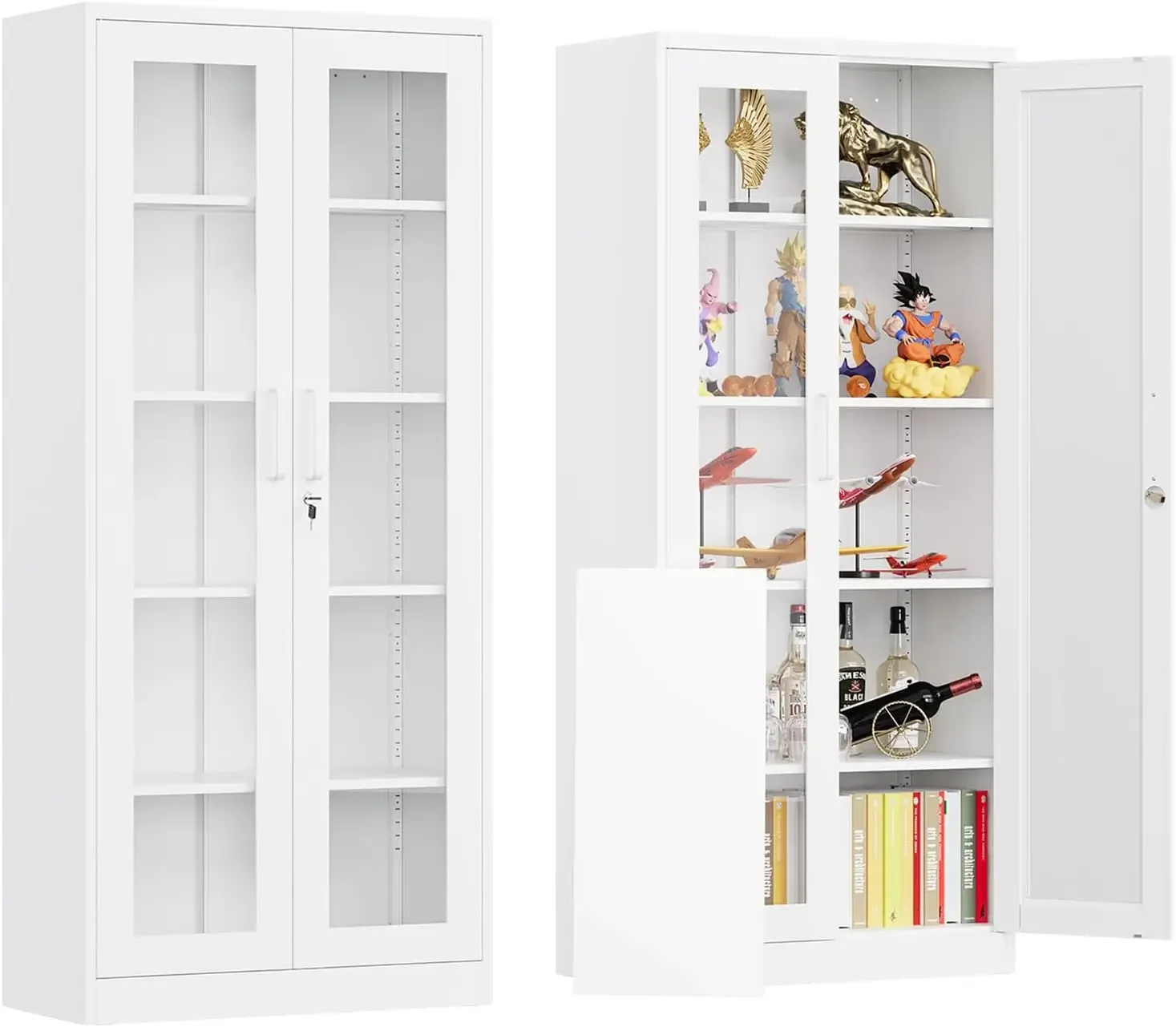 Locking Display Cabinet with Glass Door, 71”H Metal Curio Cabinets with Adjustable Shelves, White Liquor Caninet Display Case
Locking Display Cabinet with Glass Door, 71”H Metal Curio Cabinets with Adjustable Shelves, White Liquor Caninet Display Case