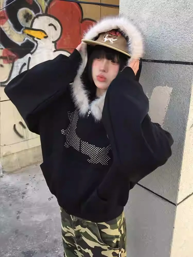 Japanese Design Fur Vintage Coats Women Fashion Graphic Y2k Hooded Jackets Harajuku Grunge Aesthetics Zip Korean Popular Clothes 
Japanese Design Fur Vintage Coats Women Fashion Graphic Y2k Hooded Jackets Harajuku Grunge Aesthetics Zip Korean Popular Clothes