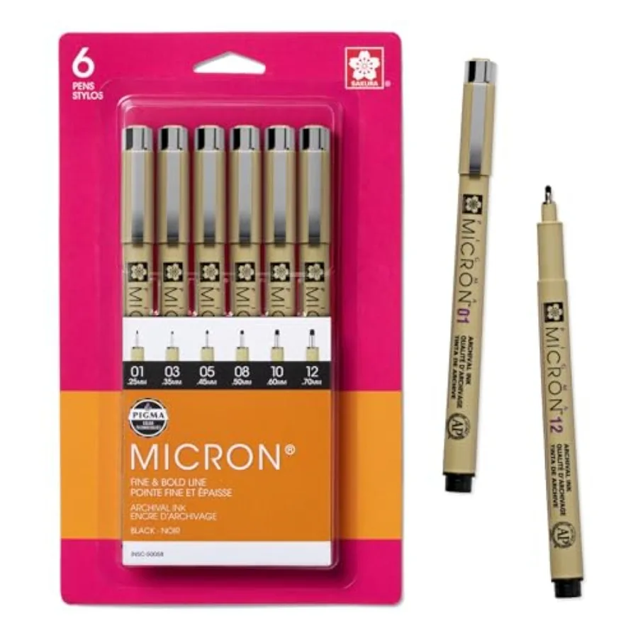 Pigma Micron Black Ink Multi-tip Set, 6 Pack
Pigma Micron Black Ink Multi-tip Set, 6 Pack