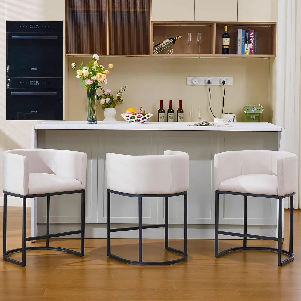 Counter Height Bar Stools Set of 3, 25 H Modern Barstools with Backrest, Barrel Counter Stools with Metal Frames, Linen Fabric
Counter Height Bar Stools Set of 3, 25 H Modern Barstools with Backrest, Barrel Counter Stools with Metal Frames, Linen Fabric
