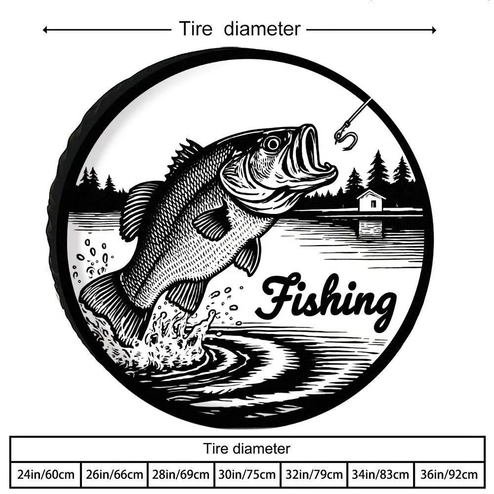 Fishing Bass Jumping Tire Cover Woodcut Style Polyester Spare Wheel Protector for RV SUV Truck
Fishing Bass Jumping Tire Cover Woodcut Style Polyester Spare Wheel Protector for RV SUV Truck