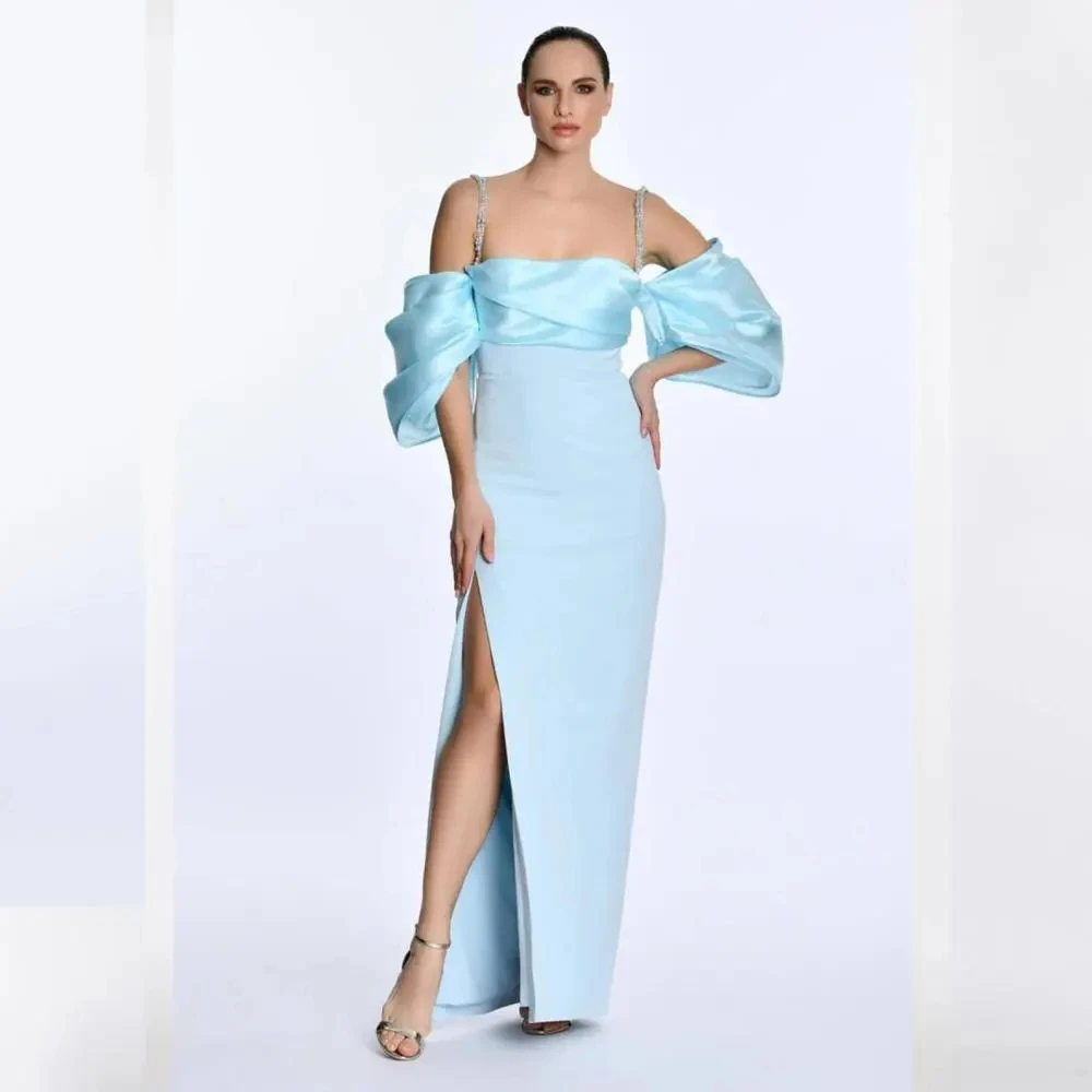 Blue linear satin Italian crystal strap sexy backless side slit ladies party night Dance formal evening dress вечернее платье
Blue linear satin Italian crystal strap sexy backless side slit ladies party night Dance formal evening dress вечернее платье