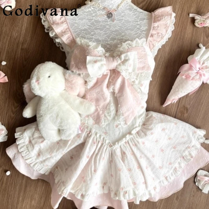 Sweet Style Floral Lace Pink Dress Women Flying Sleeves Bowknot Patchwork Dress Female Summer Grown Up Cute Princess Dress
Sweet Style Floral Lace Pink Dress Women Flying Sleeves Bowknot Patchwork Dress Female Summer Grown Up Cute Princess Dress
