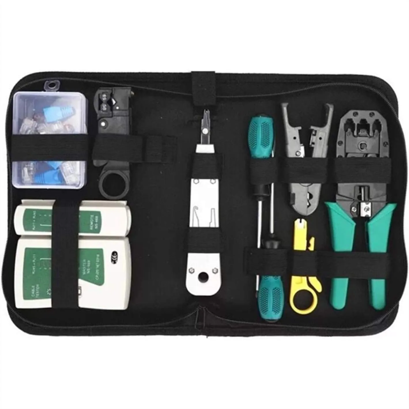 11 in 1 Network Tool Kit for Cat5 Cat5e Cat6, Ethernet Crimper, Cable Tester, Punch Down Tool, Portable
11 in 1 Network Tool Kit for Cat5 Cat5e Cat6, Ethernet Crimper, Cable Tester, Punch Down Tool, Portable