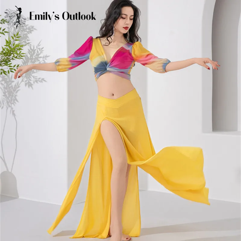 Women Belly Dance Costume Gradient Puff Sleeve Crop Top Yellow High Split Long Skirt 2pcs Outfit For Stage Performance Practice
Women Belly Dance Costume Gradient Puff Sleeve Crop Top Yellow High Split Long Skirt 2pcs Outfit For Stage Performance Practice