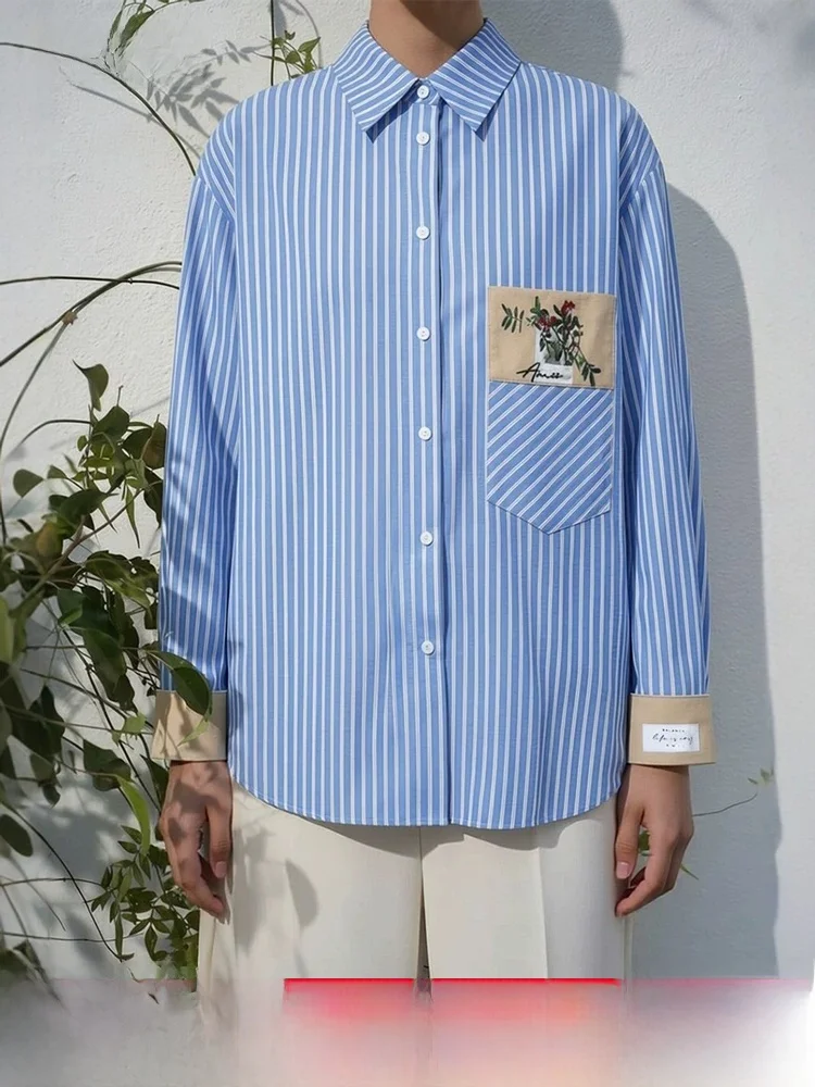 Spring New Sle Women's irt Collar Plant Print Embroidery Color Blo Stripes Cotton Long Sve Button Decorated Top
Spring New Sle Women's irt Collar Plant Print Embroidery Color Blo Stripes Cotton Long Sve Button Decorated Top