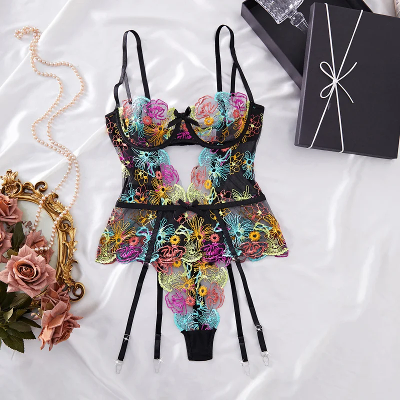 Bikini Sexy Cutout See-through Unique Colorful Flower Embroidered Steel Ring Push up One-Piece Sexy Lingerie
Bikini Sexy Cutout See-through Unique Colorful Flower Embroidered Steel Ring Push up One-Piece Sexy Lingerie