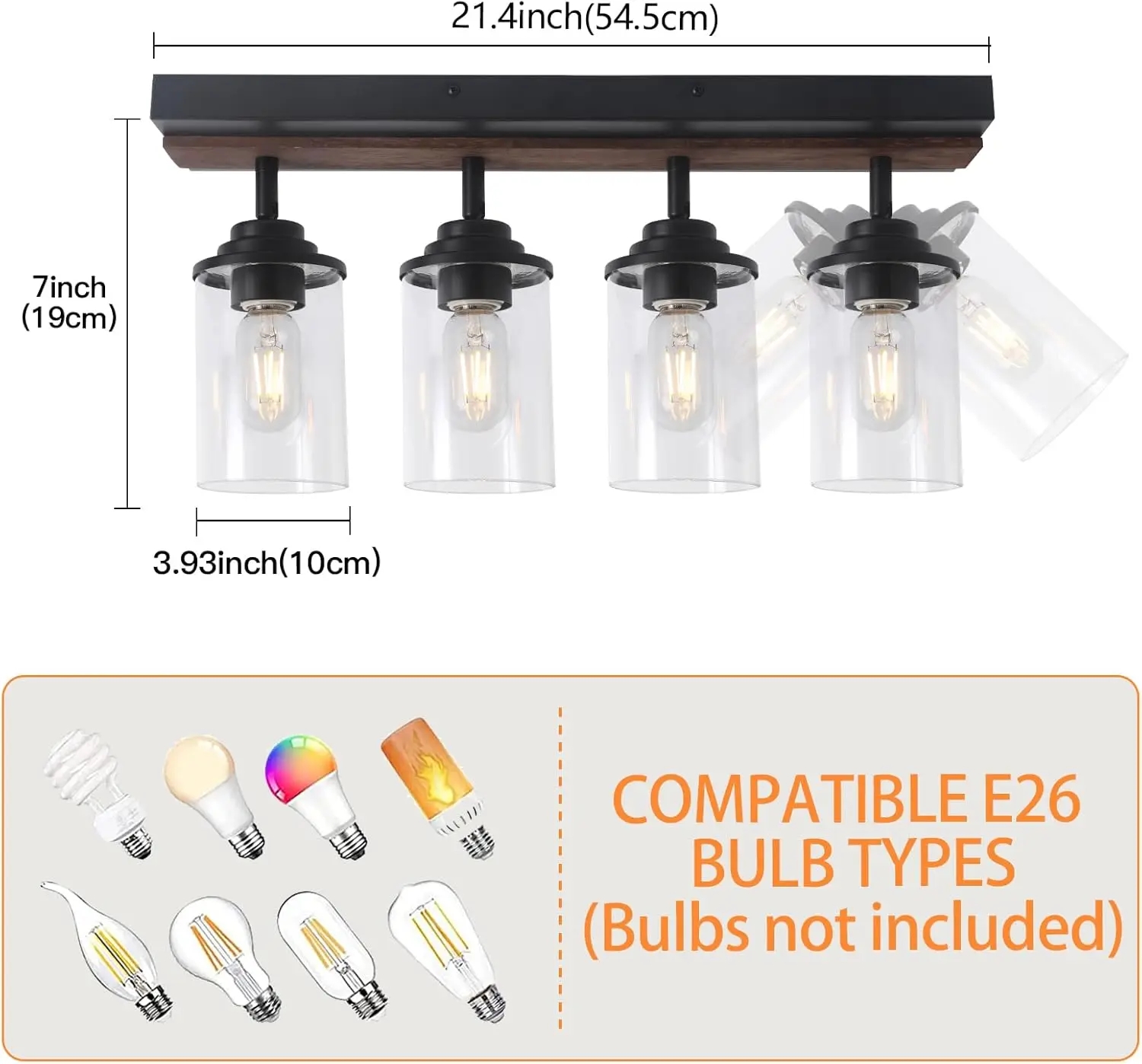4-Light Black Track Lighting Kit - Modern Farmhouse Semi-Flush Mount w/ Rotatable Glass Shades for Kitchen, Dining Room & Bathro
4-Light Black Track Lighting Kit - Modern Farmhouse Semi-Flush Mount w/ Rotatable Glass Shades for Kitchen, Dining Room & Bathro