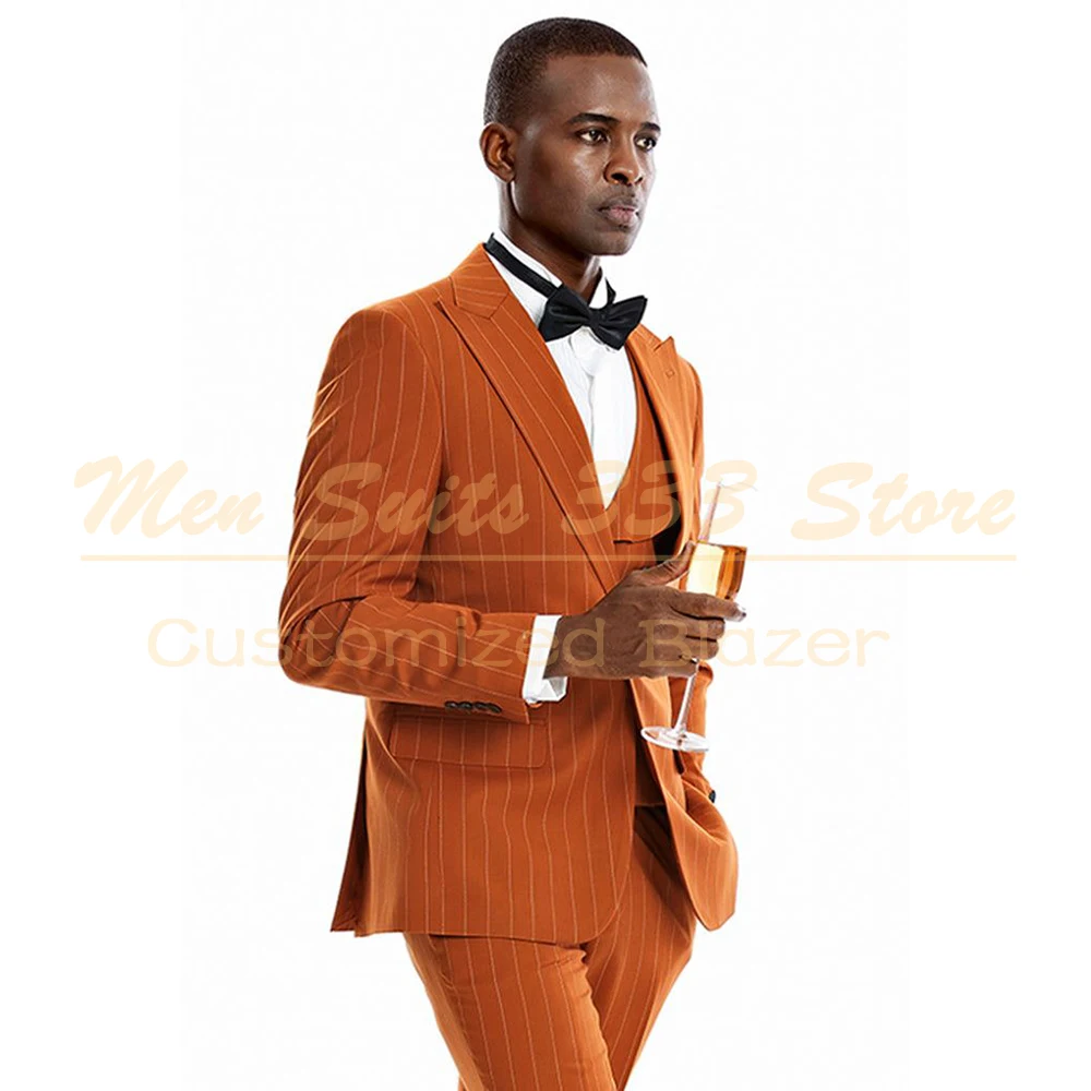 High Quality Stripe Men's Suits Back Double Split Chic One-Button Peak Lapel Slim Fit Prom Banquet 3 Piece Jacket Pants Vest
High Quality Stripe Men's Suits Back Double Split Chic One-Button Peak Lapel Slim Fit Prom Banquet 3 Piece Jacket Pants Vest