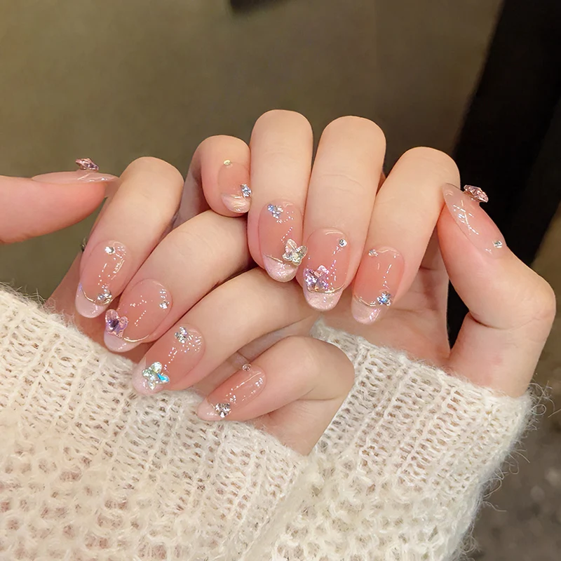 10Pcs Handmade Press on Nails Full Cover Butterflies Rhinestones Design Pink Almond False Nails Wearable Manicure Nail Tips Art
10Pcs Handmade Press on Nails Full Cover Butterflies Rhinestones Design Pink Almond False Nails Wearable Manicure Nail Tips Art