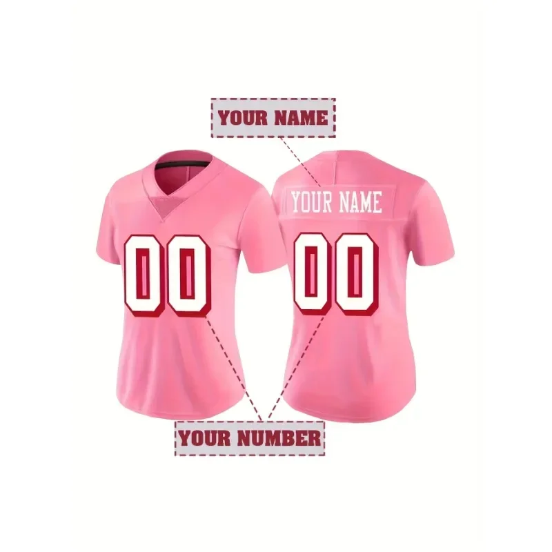 Розовый цвет, индивидуальный футбольный трикотаж для женщин, футбольные футболки с короткими рукавами, спортивные футболки «сделай сам», персонализированное имя и номер команды
Розовый цвет, индивидуальный футбольный трикотаж для женщин, футбольные футболки с короткими рукавами, спортивные футболки «сделай сам», персонализированное имя и номер команды
