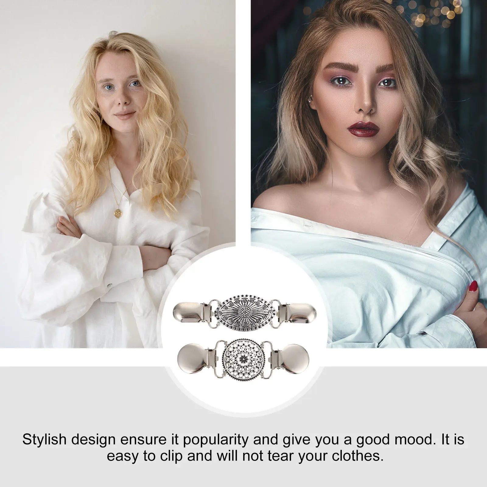 2Pcs Retro Sweater Clips Anti-Rust Zinc Alloy Sturdy Dress Shirt Shawl Clips Creative Design Elegant Look for Scarf Sweater Suit
2Pcs Retro Sweater Clips Anti-Rust Zinc Alloy Sturdy Dress Shirt Shawl Clips Creative Design Elegant Look for Scarf Sweater Suit