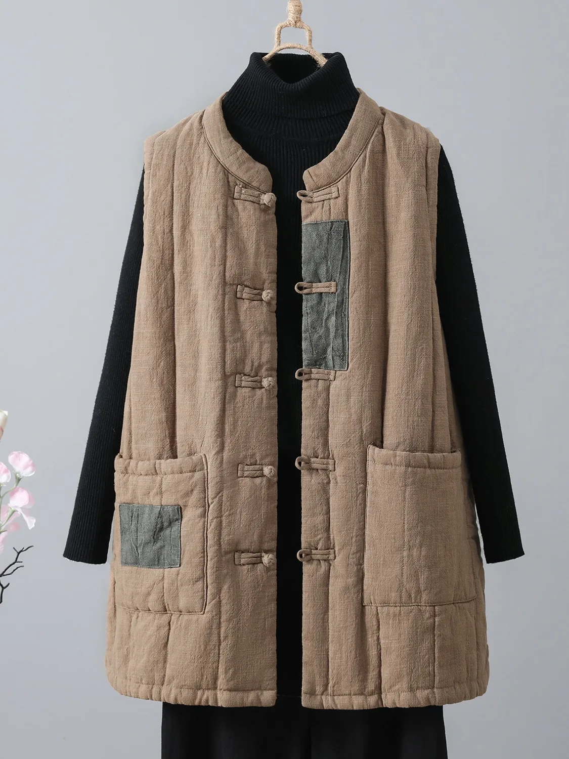 Thiened Cotton Vest Chinese Retro Sle Women's Winter Outerwear Zen Patchwork Svel Coat Casual Lapel Single Button
Thiened Cotton Vest Chinese Retro Sle Women's Winter Outerwear Zen Patchwork Svel Coat Casual Lapel Single Button