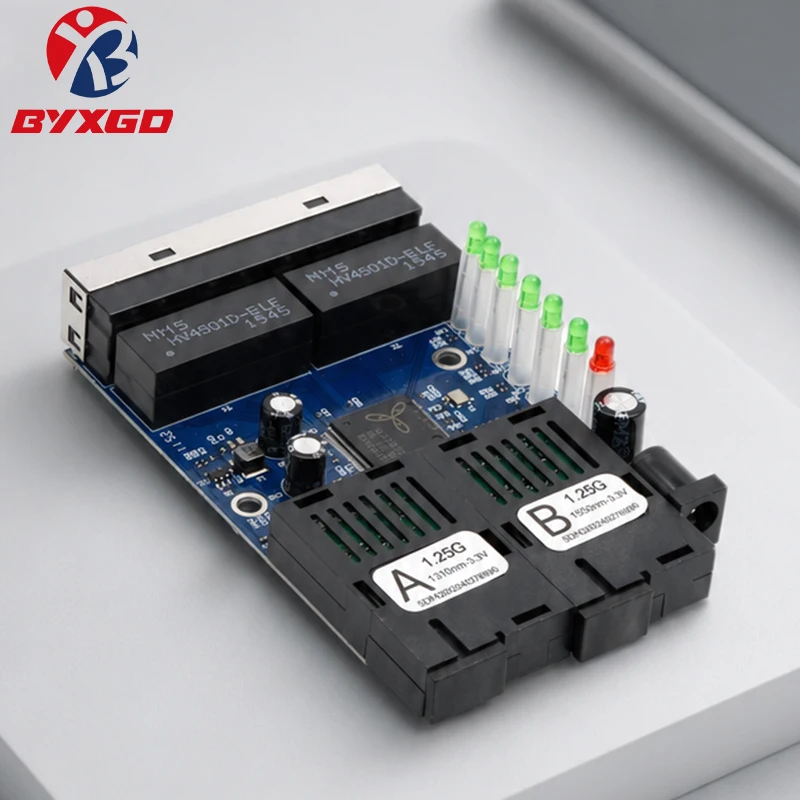 BYXGD 1.25G Gigabit Ethernet Media Converter 2 SC 4 RJ45 Single Fiber 3KM 1310/1550nm BIDI Fiber Optic Transceiver PCBA Board
BYXGD 1.25G Gigabit Ethernet Media Converter 2 SC 4 RJ45 Single Fiber 3KM 1310/1550nm BIDI Fiber Optic Transceiver PCBA Board