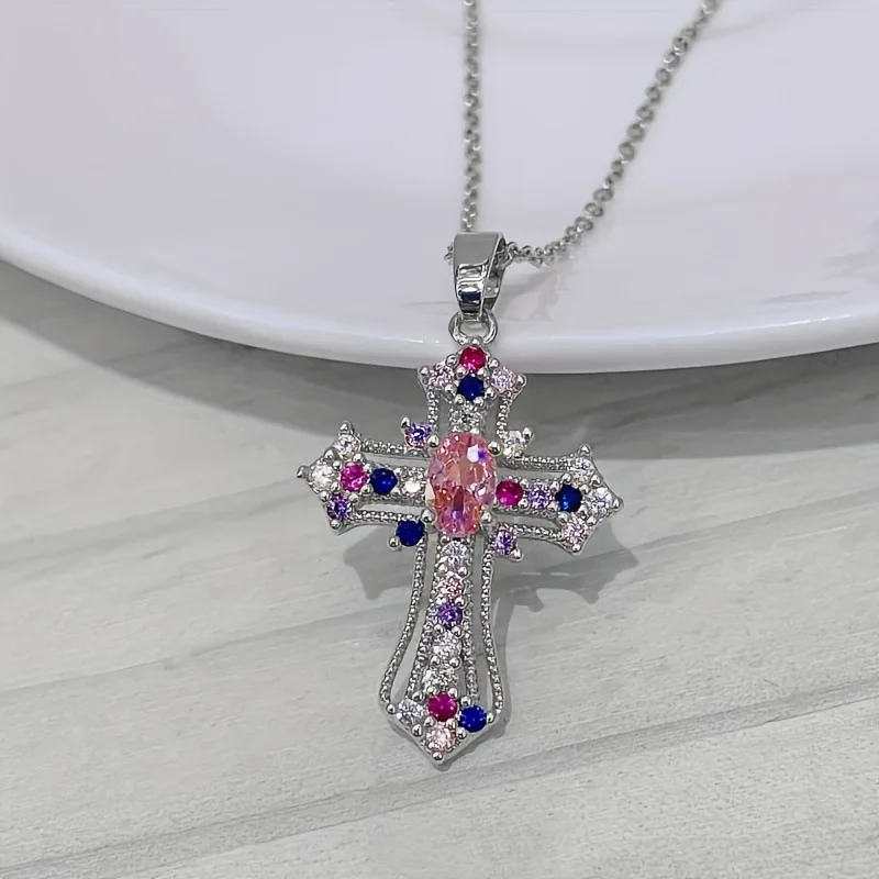 1Pcs Stainless Steel Cross Pendant Necklace with Zircon Crystals, Silver Chain
1Pcs Stainless Steel Cross Pendant Necklace with Zircon Crystals, Silver Chain