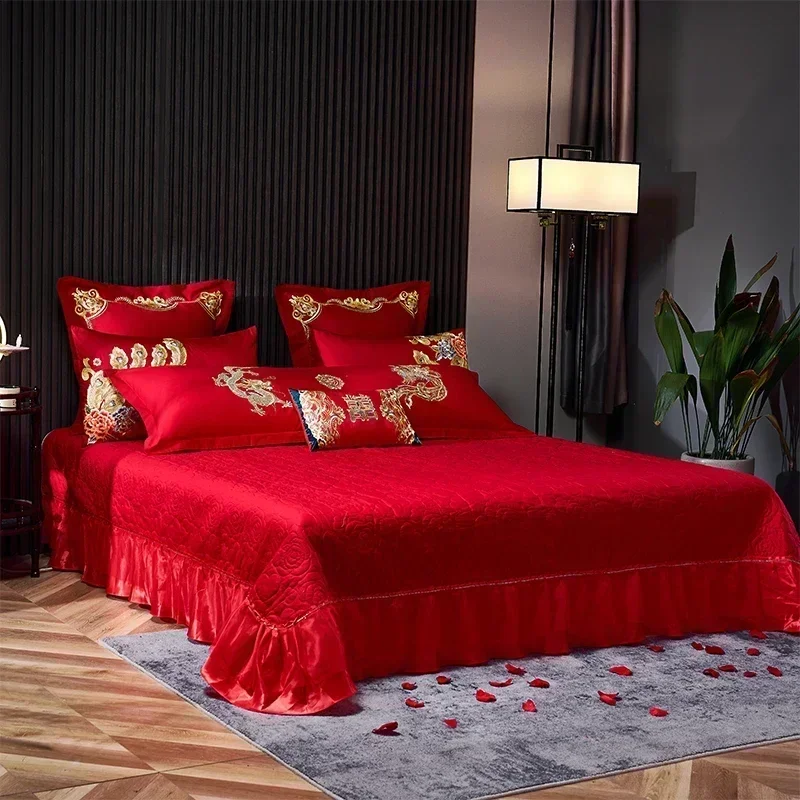 Luxury Red Chinese Wedding Style Bedding Set Gold Loong Phoenix Embroidery Brushed Duvet Cover Bedspread Bed Linen Pillowcases
Luxury Red Chinese Wedding Style Bedding Set Gold Loong Phoenix Embroidery Brushed Duvet Cover Bedspread Bed Linen Pillowcases