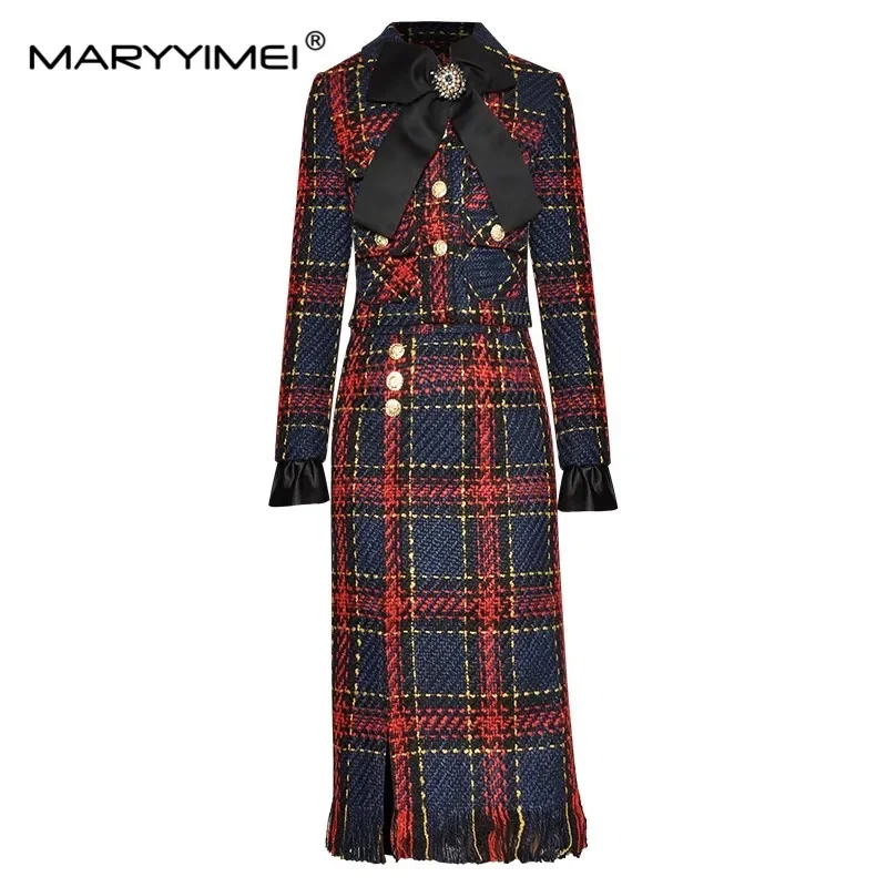 MARYYIMEI Fashion Runway Spring Skirts Suit Women Bow Diamonds Plaid Long Sleeve Coat + Pencil Tassels Midi Skirt 2 Pieces Set
MARYYIMEI Fashion Runway Spring Skirts Suit Women Bow Diamonds Plaid Long Sleeve Coat + Pencil Tassels Midi Skirt 2 Pieces Set