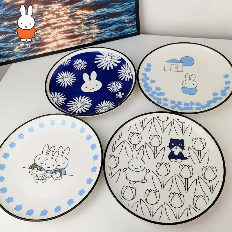 Тарелки Miffy милые, простые, мультяшные, модные, высококерамические круглые тарелки для овощей и тарелки для закусок для завтрака 
Тарелки Miffy милые, простые, мультяшные, модные, высококерамические круглые тарелки для овощей и тарелки для закусок для завтрака