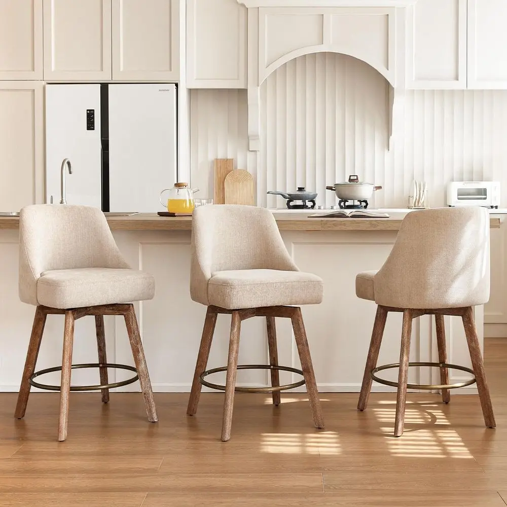 Set of 3 Mid-Century Modern 360° Swivel Counter Height Bar Stools with Solid Wood Legs, 27'' Tall, Sand Linen Upholstery, Wrap-A
Set of 3 Mid-Century Modern 360° Swivel Counter Height Bar Stools with Solid Wood Legs, 27'' Tall, Sand Linen Upholstery, Wrap-A