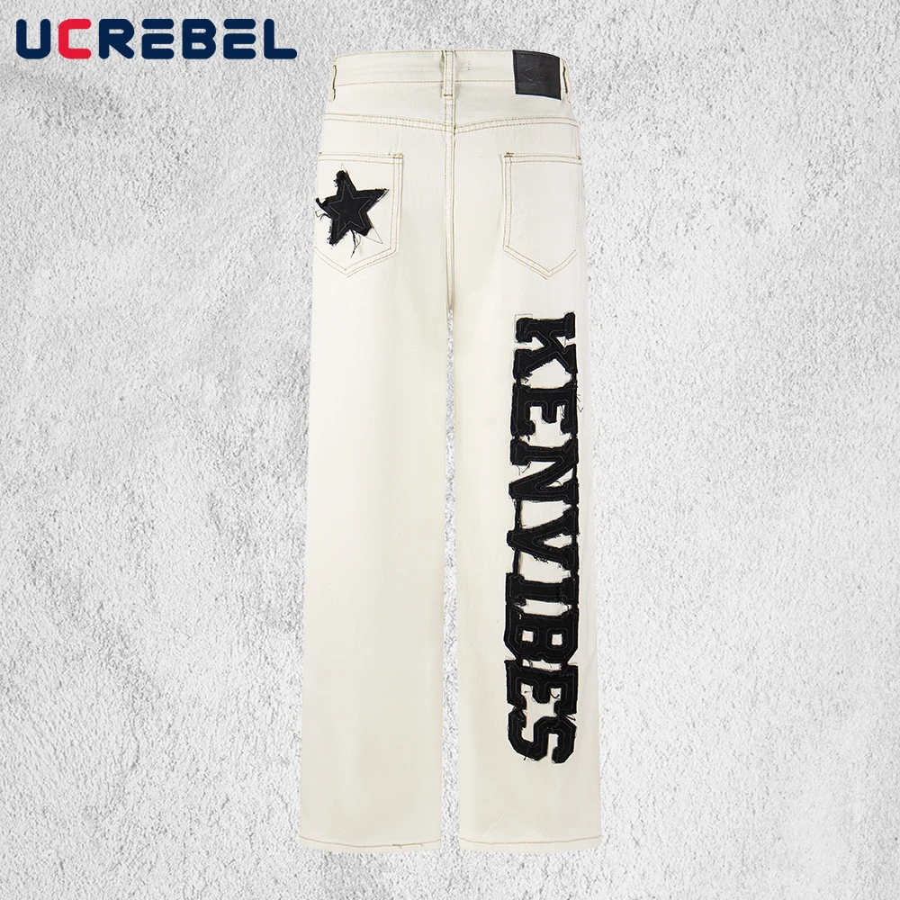 Patch Letter Embroidery Jeans Mens Topstitch Retro High Street Baggy Straight Denim Pants Man
Patch Letter Embroidery Jeans Mens Topstitch Retro High Street Baggy Straight Denim Pants Man