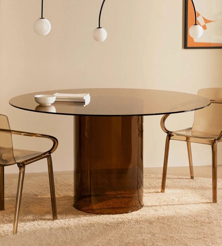 Yingyue glass round dining table simple decoration space with brown business just light table
Yingyue glass round dining table simple decoration space with brown business just light table