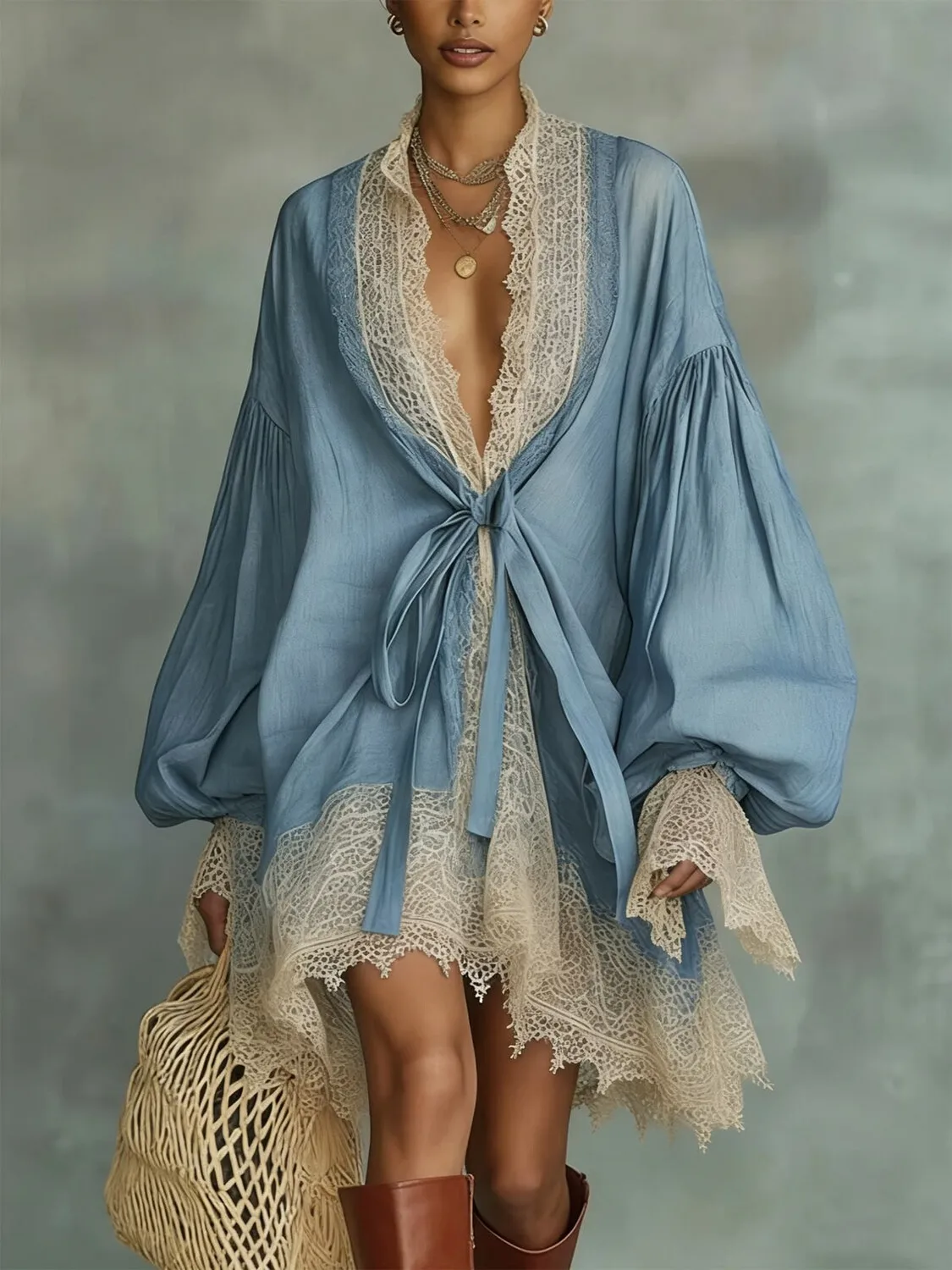 Fashion Lace Trim Women Mini Dress Sexy V Neck Tie Waist Puff Sleeve Bohemian Elegant Loose Vintage Casual Cover Up Dress
Fashion Lace Trim Women Mini Dress Sexy V Neck Tie Waist Puff Sleeve Bohemian Elegant Loose Vintage Casual Cover Up Dress