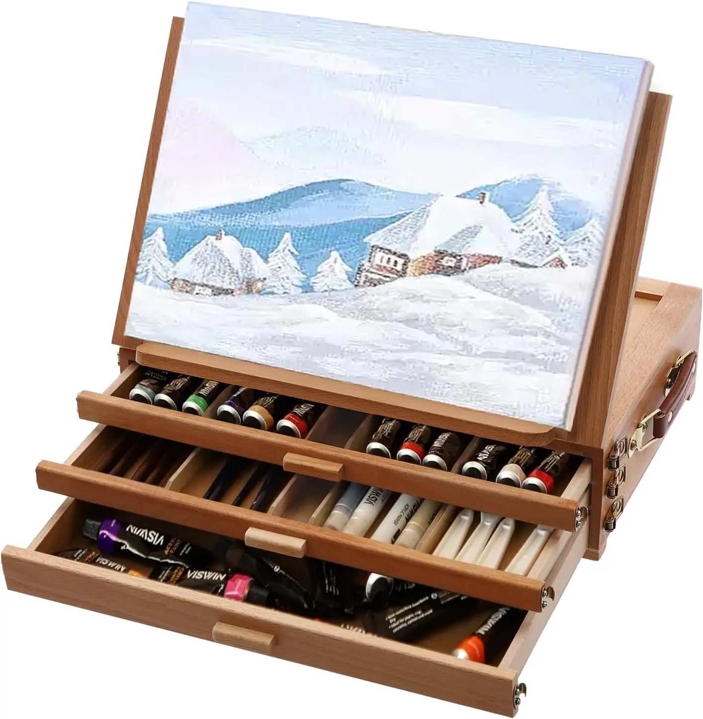 Adjustable Art Tabletop Easel with 3 Drawers, Desktop Beechwood Storage Box Easel for Paint Brushes, Sketchbooks, Canvas, 0-60°A
Adjustable Art Tabletop Easel with 3 Drawers, Desktop Beechwood Storage Box Easel for Paint Brushes, Sketchbooks, Canvas, 0-60°A