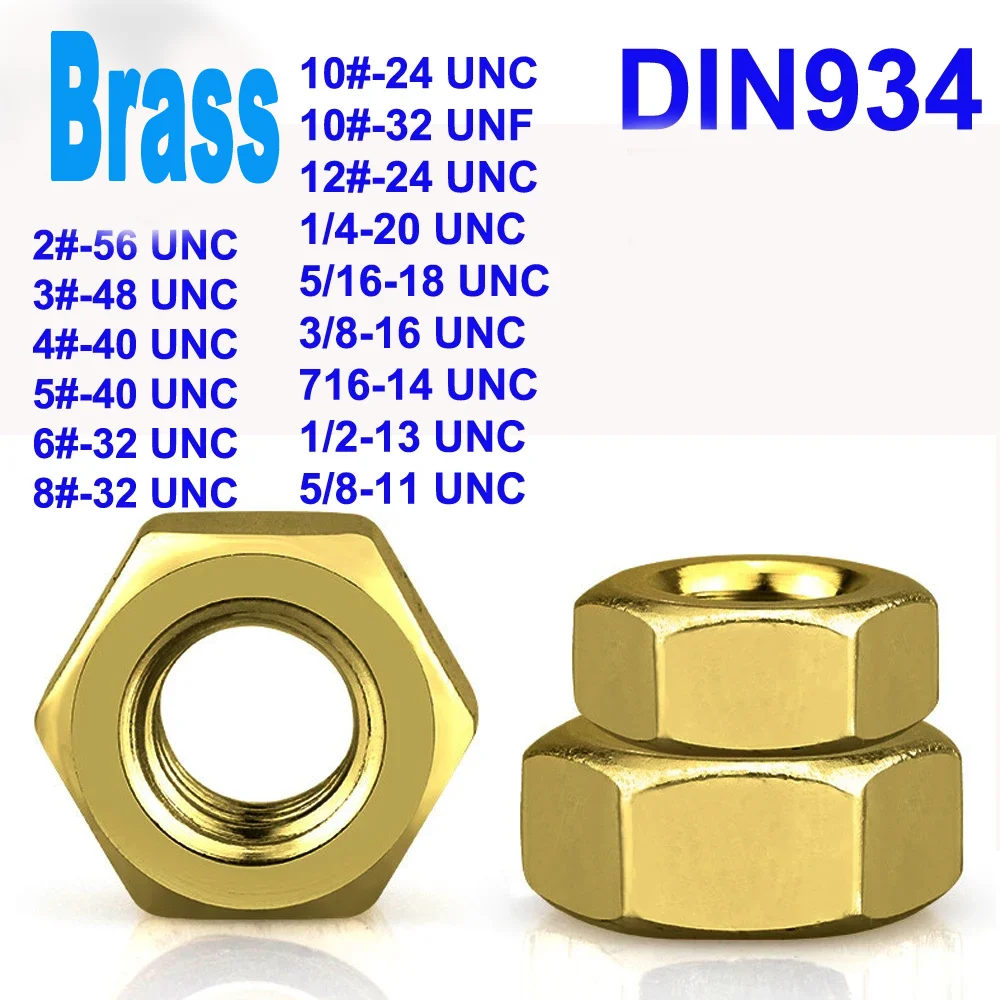 DIN934 GB6170 Brass Hexagon Nuts 2# 3# 4# 5# 6# 8# 10# 12# 1/4-20 5/16-18 3/8-16 7/16-14 1/2-13 5/8-11 3/4 UNC/UNF Thread
DIN934 GB6170 Brass Hexagon Nuts 2# 3# 4# 5# 6# 8# 10# 12# 1/4-20 5/16-18 3/8-16 7/16-14 1/2-13 5/8-11 3/4 UNC/UNF Thread