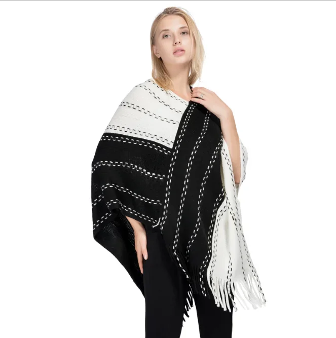 Color Matching Tassel Knitted Shawl Women's Autumn Winter New Warm Acrylic Pullover Cloak Girls' Sweater Coat
Color Matching Tassel Knitted Shawl Women's Autumn Winter New Warm Acrylic Pullover Cloak Girls' Sweater Coat