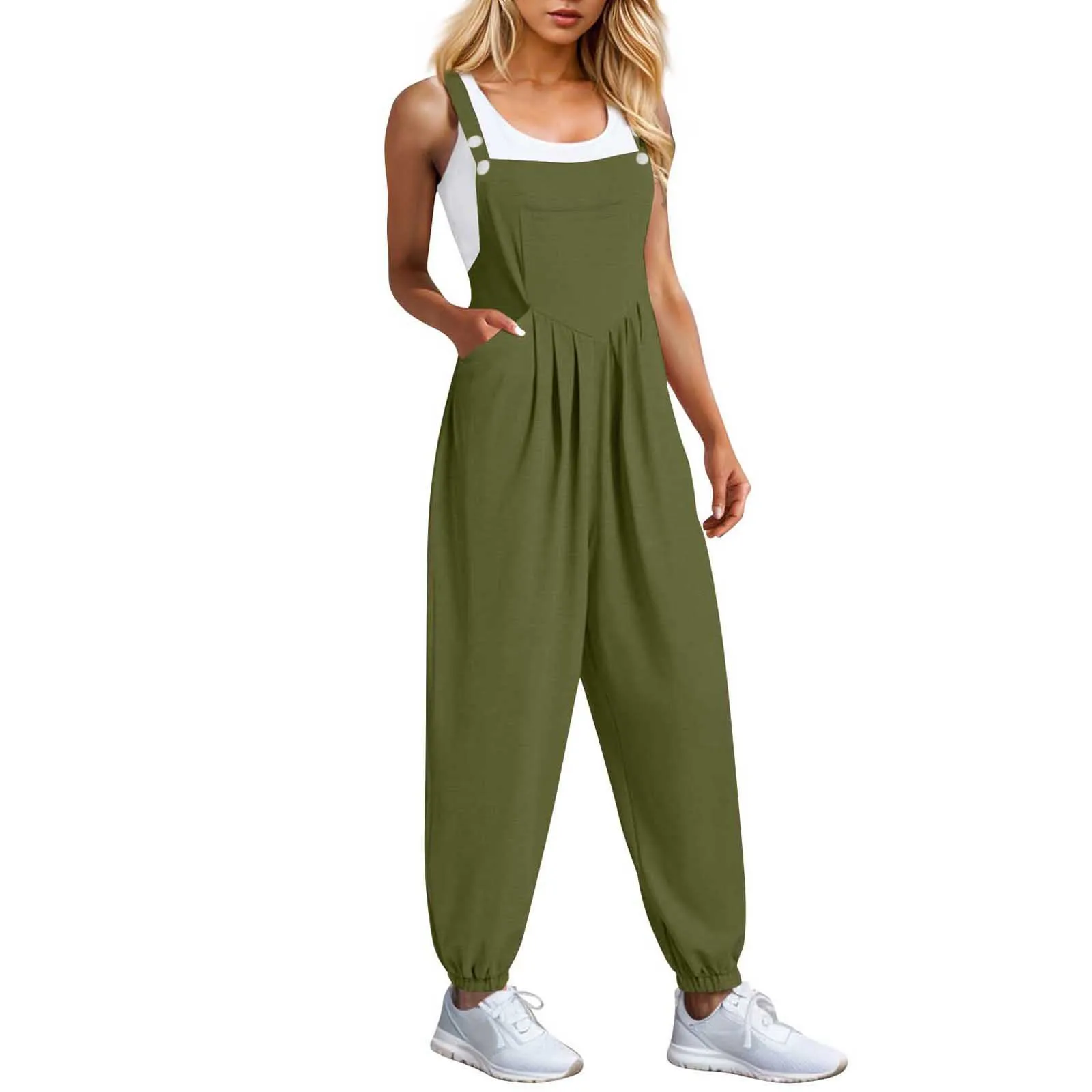 Women's Spring Autumn Adjustable Strap Vintage Solid Color Daily Sleeveless Pants With Pockets Fashion Street Pleated Jumpsuit  
Women's Spring Autumn Adjustable Strap Vintage Solid Color Daily Sleeveless Pants With Pockets Fashion Street Pleated Jumpsuit 