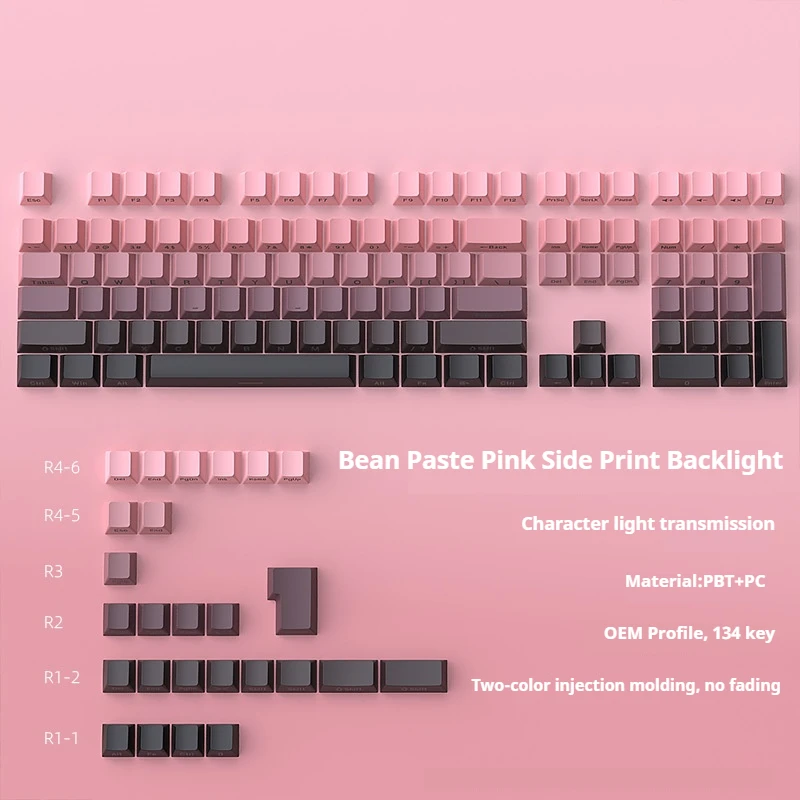Gradient Bean Paste Pink theme keycap Side Print Backlight 134 keys OEM Profile PBT For Mad 60he Mad 68he Mechanical keyboard
Gradient Bean Paste Pink theme keycap Side Print Backlight 134 keys OEM Profile PBT For Mad 60he Mad 68he Mechanical keyboard