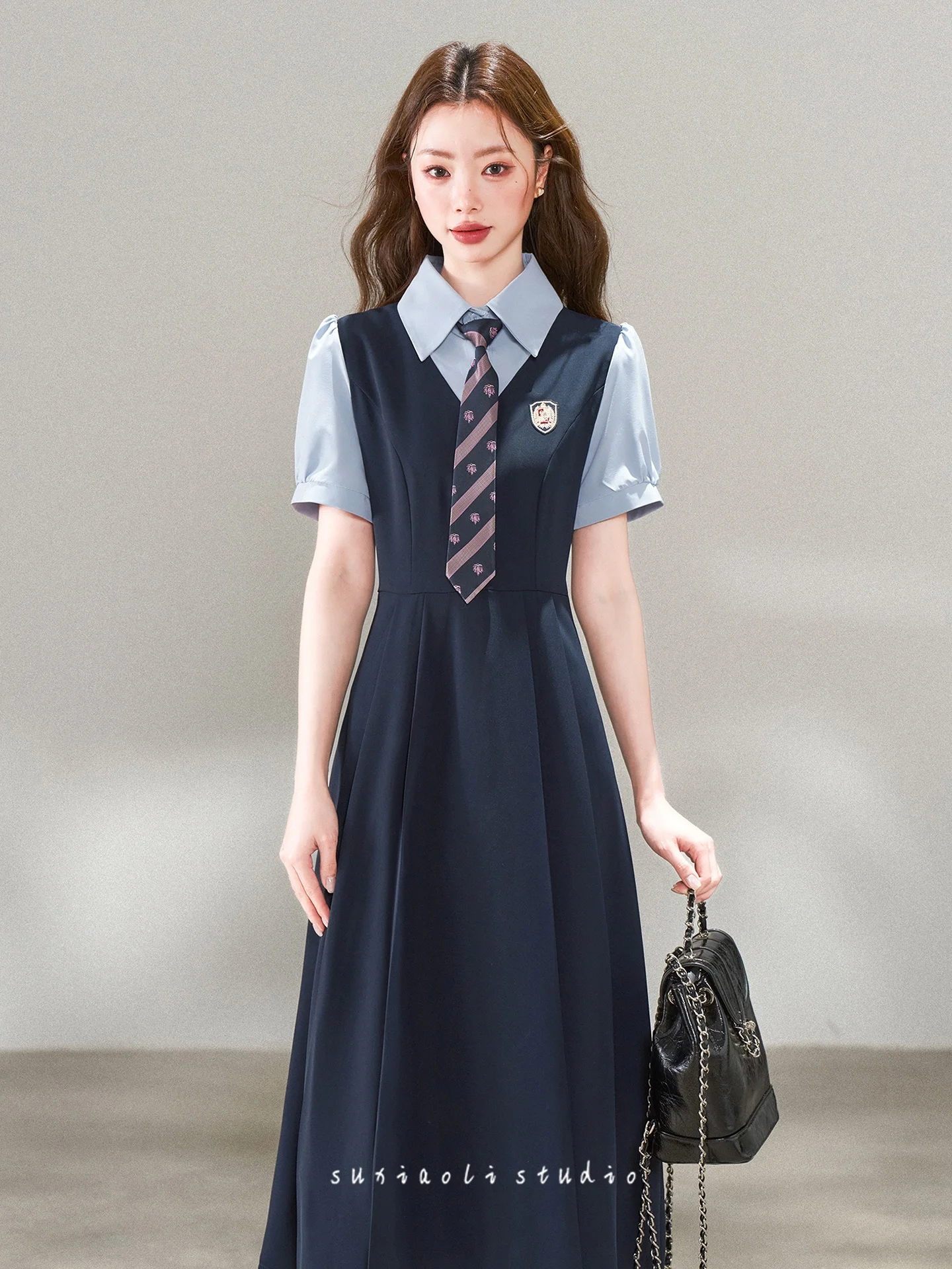 Su Xiaole Summer New College Style Short Sleeve Two-Piece Blue Dress Women's Teacher Interview Clothing Long Dress
Su Xiaole Summer New College Style Short Sleeve Two-Piece Blue Dress Women's Teacher Interview Clothing Long Dress