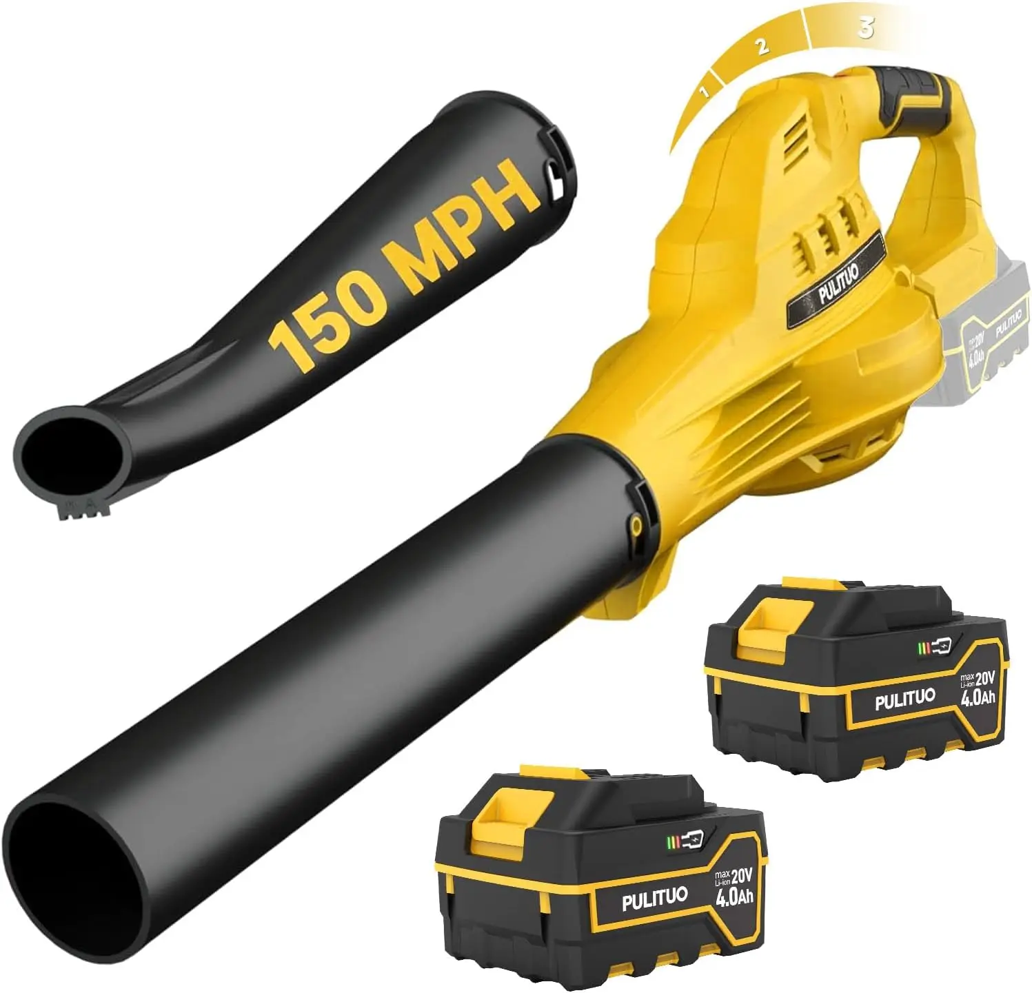 Cordless Leaf Blower 150MPH with 2X 4.0Ah Batteries & Charger, 3 Speeds Lightweight for Lawn Yard Patio
Cordless Leaf Blower 150MPH with 2X 4.0Ah Batteries & Charger, 3 Speeds Lightweight for Lawn Yard Patio