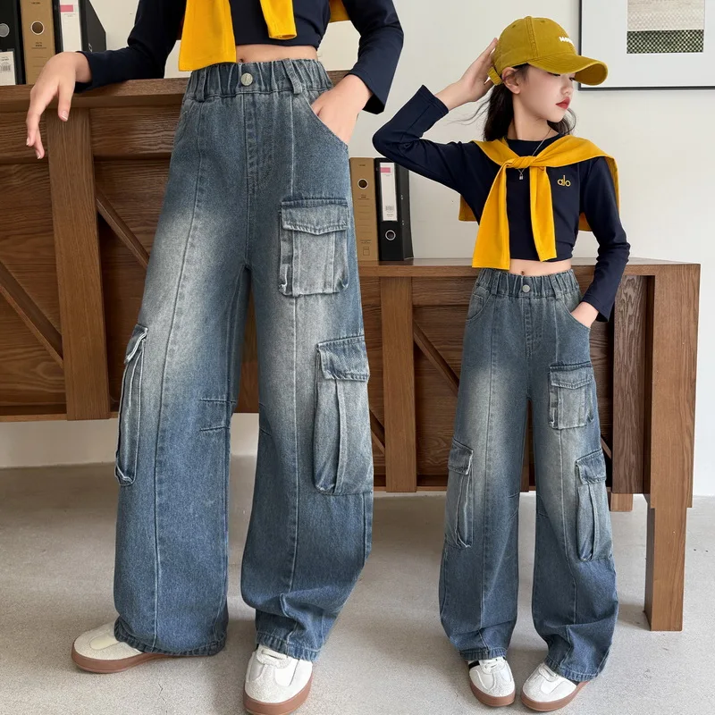 Детские винтажные джинсы-карго с боковыми карманами для девочек, уличные модные массивные брюки, детские весенне-осенние джинсовые брюки
Детские винтажные джинсы-карго с боковыми карманами для девочек, уличные модные массивные брюки, детские весенне-осенние джинсовые брюки