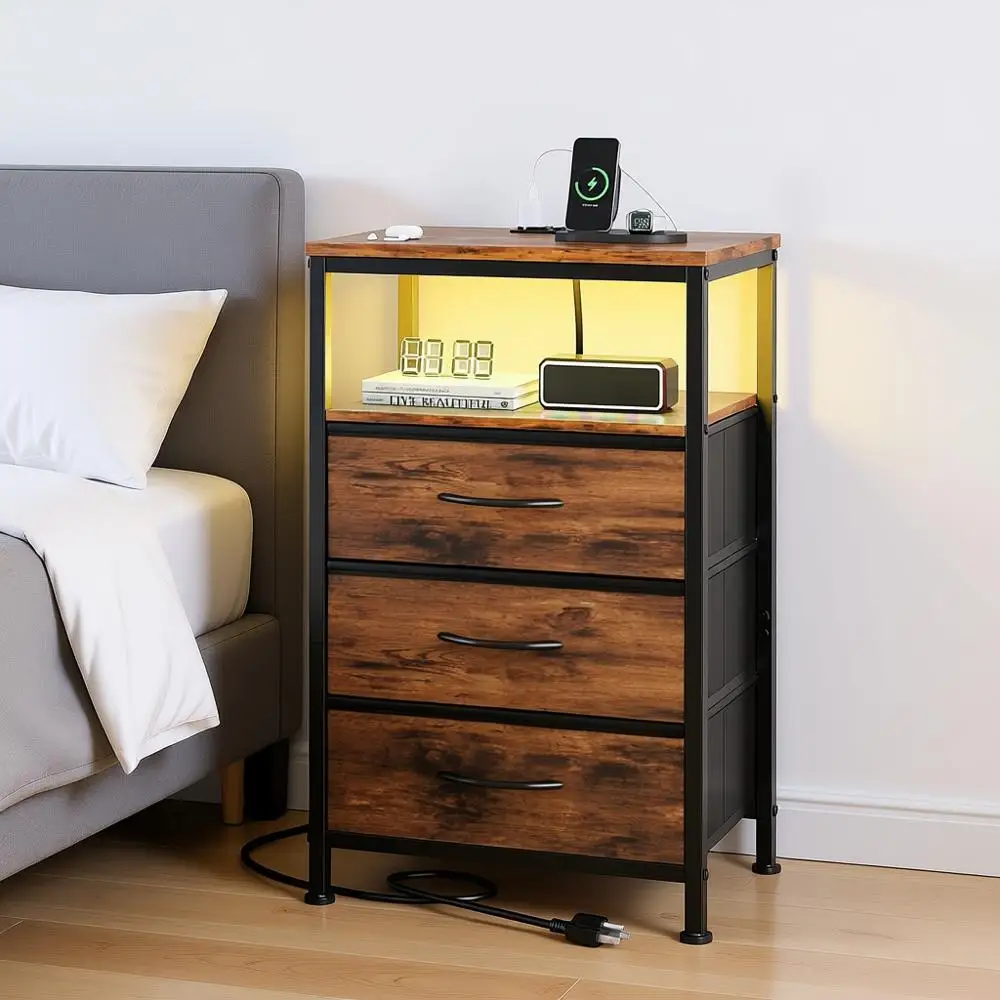 Nightstand with Charging Station, Bed End Table with Fabric Drawers & USB/Type-C Ports, Adjustable Feet and Variable Light Strip
Nightstand with Charging Station, Bed End Table with Fabric Drawers & USB/Type-C Ports, Adjustable Feet and Variable Light Strip