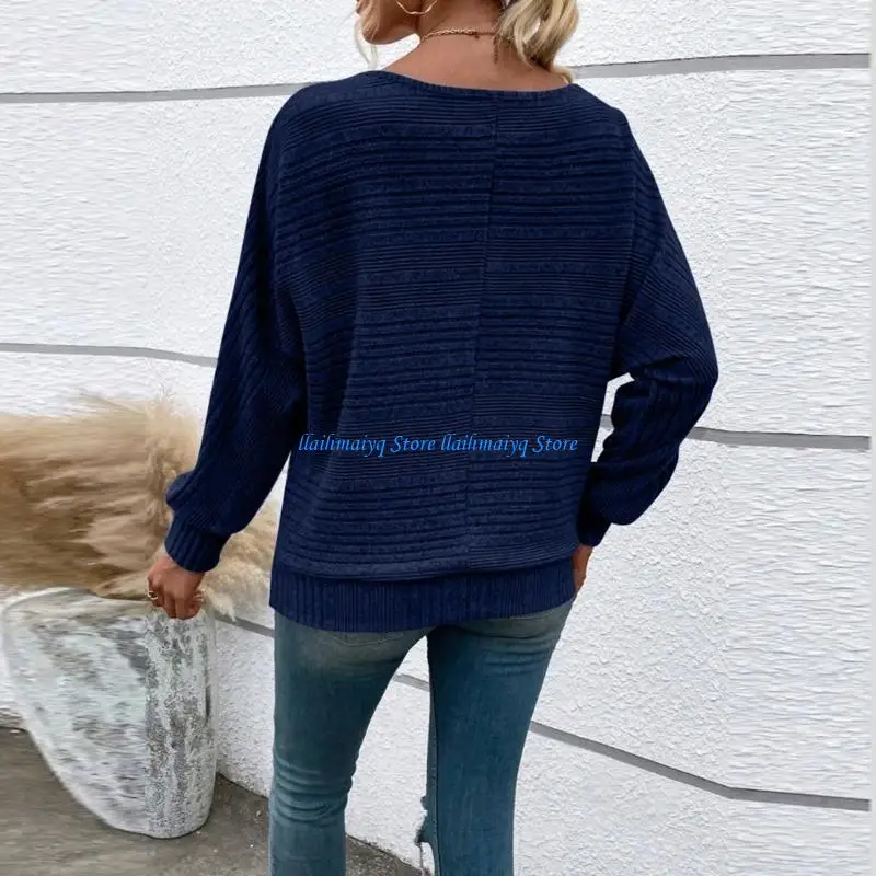 573B Soft Stretchy Ribbed Knit Boat Neck Sweater Loose Fit Three Season Wear
573B Soft Stretchy Ribbed Knit Boat Neck Sweater Loose Fit Three Season Wear