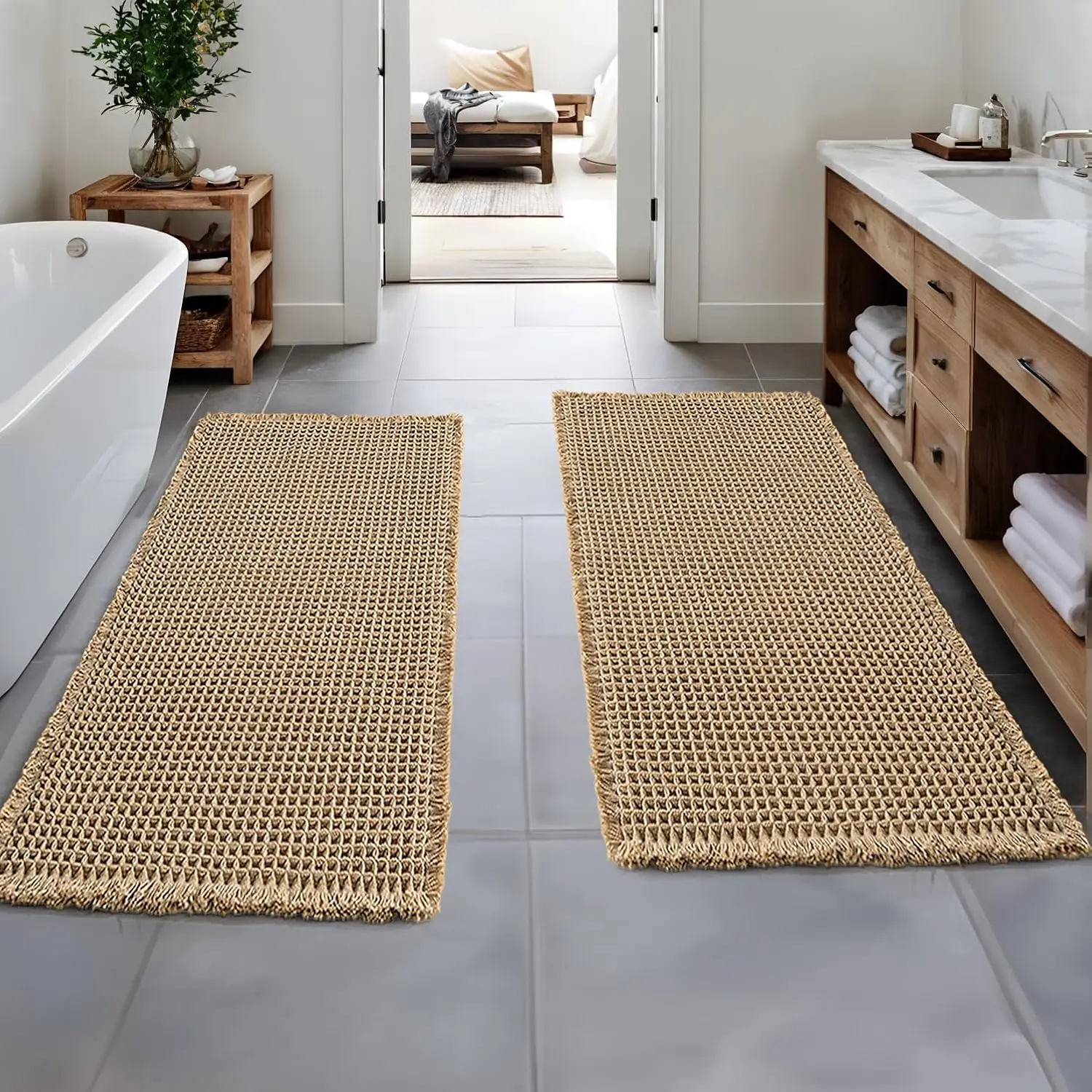 Set of 2 Waffle Bathroom Runner Rugs, Non Slip Washable Absorbent Bath Mats, Rubber Backed, 2'x5' Brown
Set of 2 Waffle Bathroom Runner Rugs, Non Slip Washable Absorbent Bath Mats, Rubber Backed, 2'x5' Brown