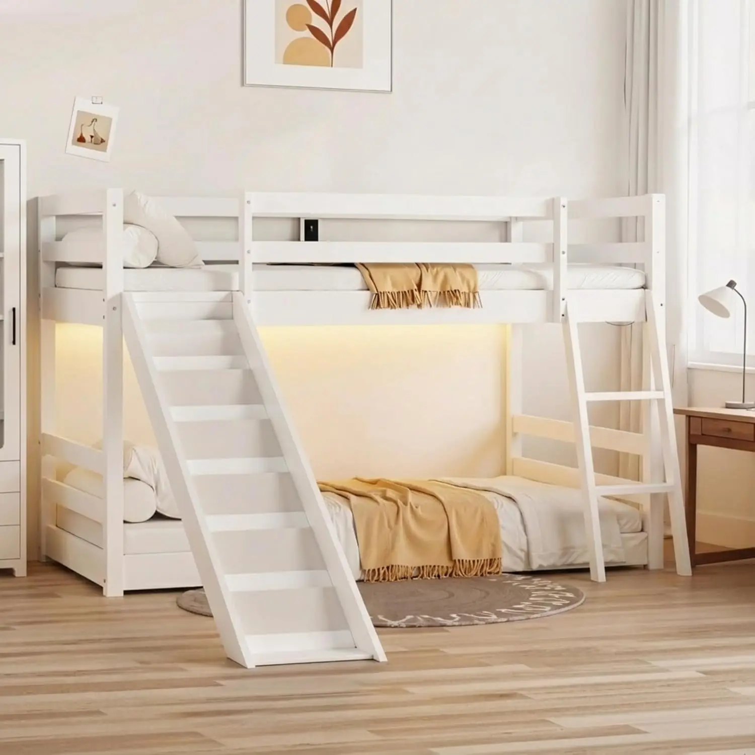 Kids Bunk Beds Twin Over Twin, Solid Wood Bunk Bed Frame with Slide, 250 lbs Capacity per Bed, Reversible Smooth, Customized
Kids Bunk Beds Twin Over Twin, Solid Wood Bunk Bed Frame with Slide, 250 lbs Capacity per Bed, Reversible Smooth, Customized