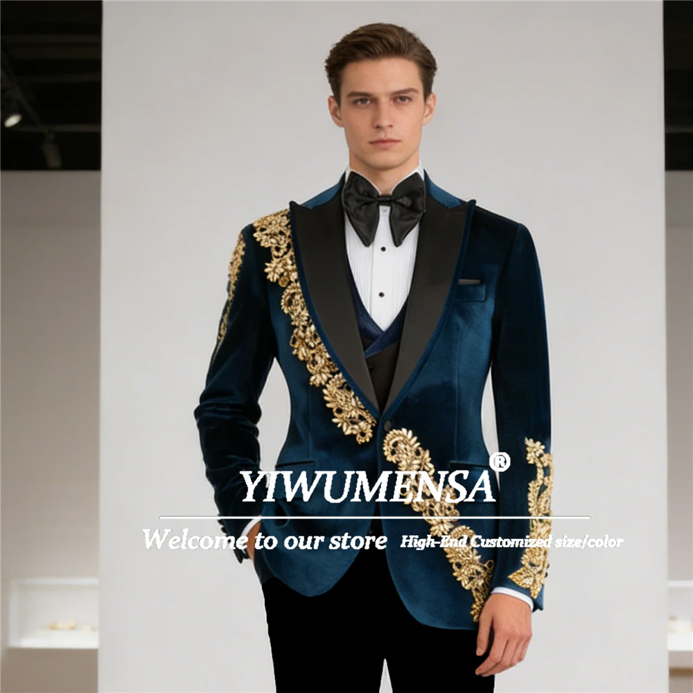 Customized Gold Beaded Stones Men Suit Attire Slim Fit Peak Lapel Groom Wedding Tuxedos 3 Pcs Sets Male Prom Blazers Ropa Hombr
Customized Gold Beaded Stones Men Suit Attire Slim Fit Peak Lapel Groom Wedding Tuxedos 3 Pcs Sets Male Prom Blazers Ropa Hombr