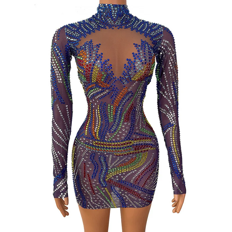 Glamorous Rhinestone Birthday Party Stage Dress Women's Colorful Mesh Long Sleeve Evening Gown Party High-End Performance Dress
Glamorous Rhinestone Birthday Party Stage Dress Women's Colorful Mesh Long Sleeve Evening Gown Party High-End Performance Dress