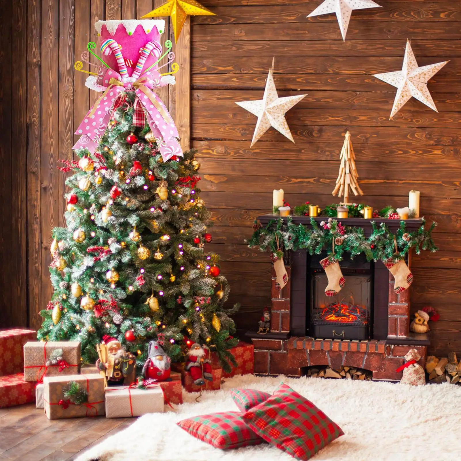 Christmas Tree Topper Holiday Desk Ornament Christmas Tree Top Hat with Candy Cane and Bow for Holiday Home Table Desktop Party
Christmas Tree Topper Holiday Desk Ornament Christmas Tree Top Hat with Candy Cane and Bow for Holiday Home Table Desktop Party