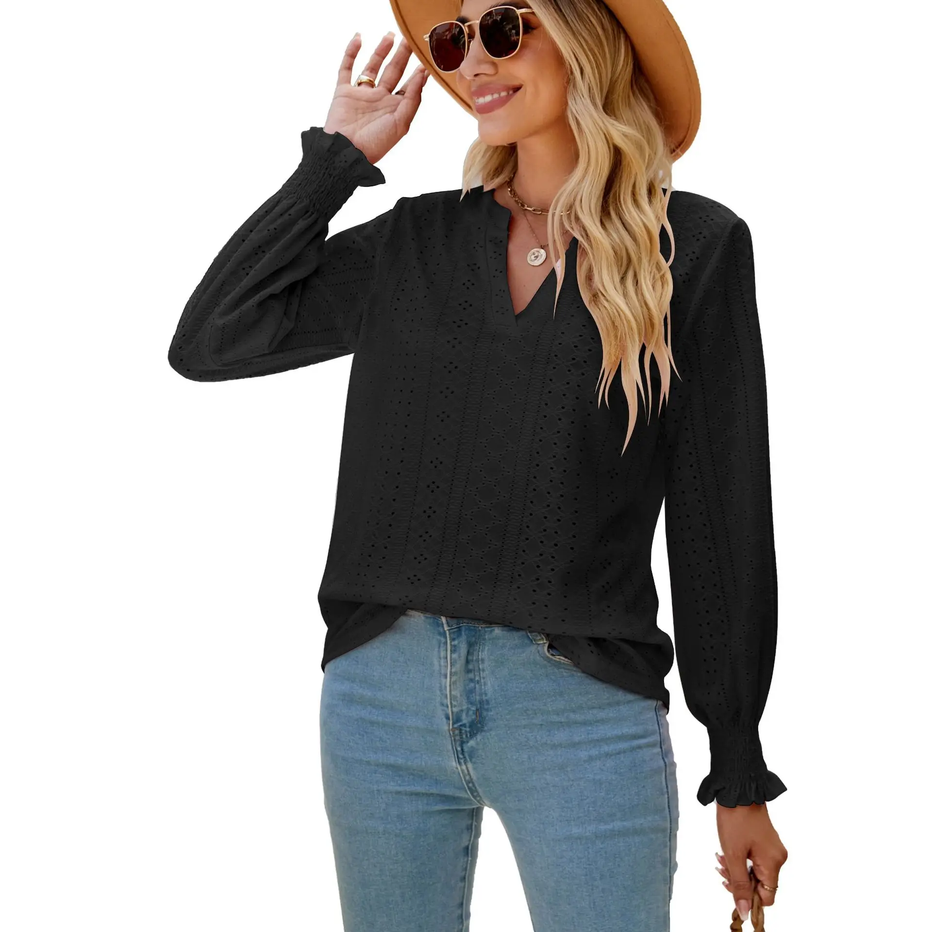 New Spring Women Solid Color Hollow Pleated Shirts Long Sleeve V-Neck Loose Blouses Fashion Elegant Casual Elegant Ladies Shirt
New Spring Women Solid Color Hollow Pleated Shirts Long Sleeve V-Neck Loose Blouses Fashion Elegant Casual Elegant Ladies Shirt