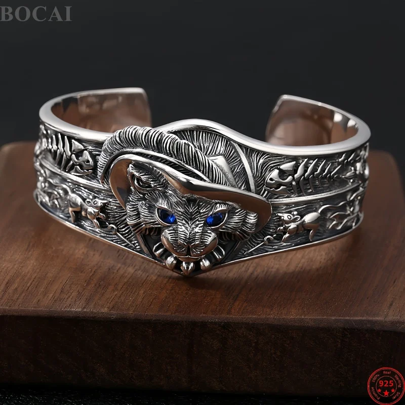 BOCAI New S925 Sterling Silver Charms Bracelets for Men Antique Spirit Cat Pattern Fashion Punk Wide Bangle Fine Choice Jewelry
BOCAI New S925 Sterling Silver Charms Bracelets for Men Antique Spirit Cat Pattern Fashion Punk Wide Bangle Fine Choice Jewelry