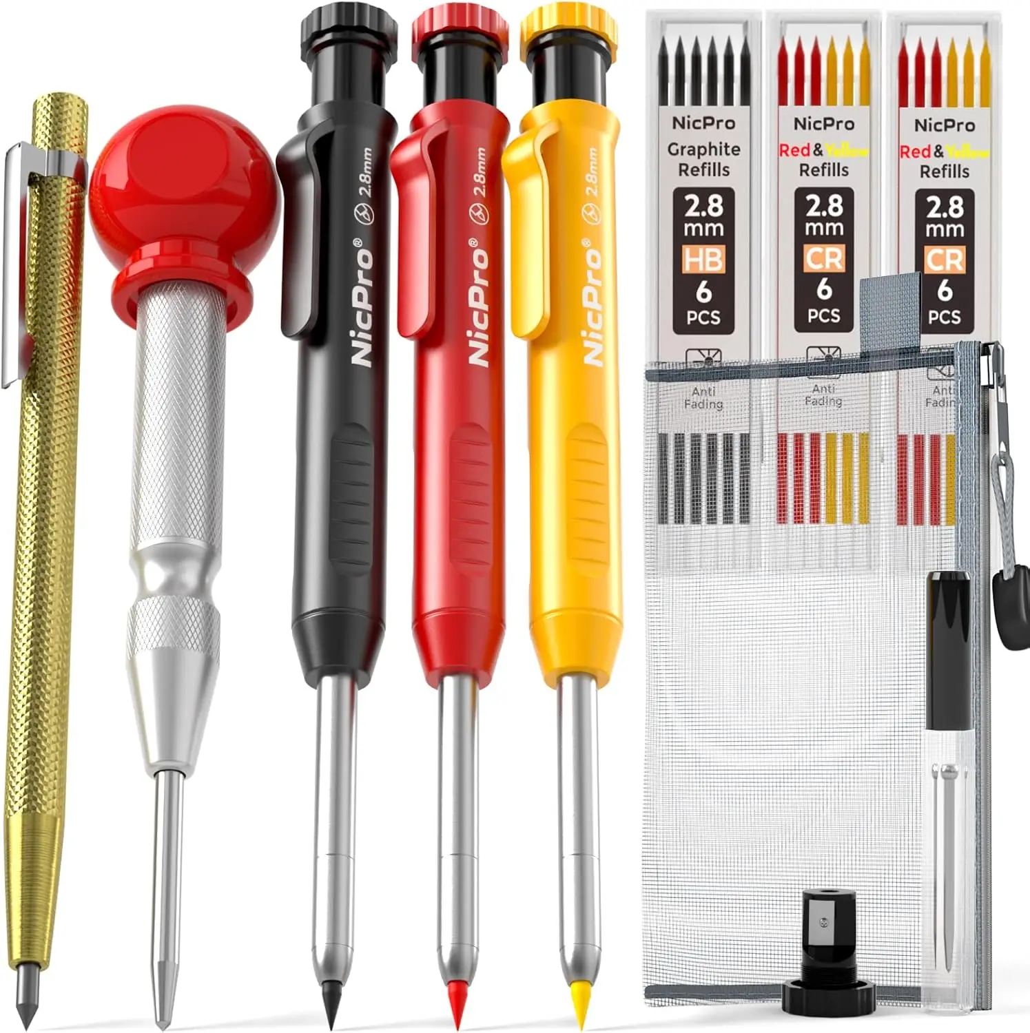 10-Pack Mechanical Carpenter Pencils with Refills, Punch, Scribe Tool for Woodworking
10-Pack Mechanical Carpenter Pencils with Refills, Punch, Scribe Tool for Woodworking