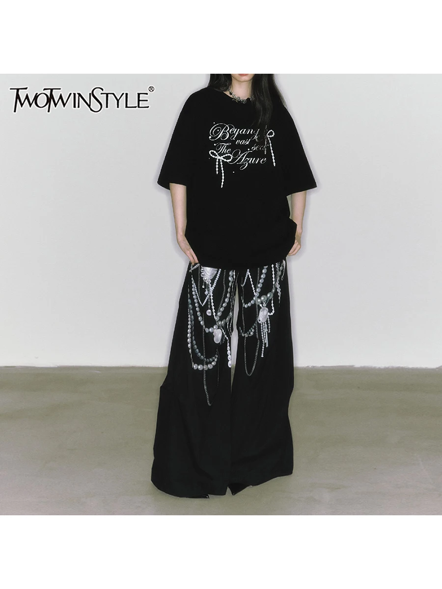 TWOTWINSTYLE, однотонные свободные повседневные брюки с принтом для женщин, темпераментные минималистичные широкие брюки с высокой талией, женский модный стиль, новинка
TWOTWINSTYLE, однотонные свободные повседневные брюки с принтом для женщин, темпераментные минималистичные широкие брюки с высокой талией, женский модный стиль, новинка