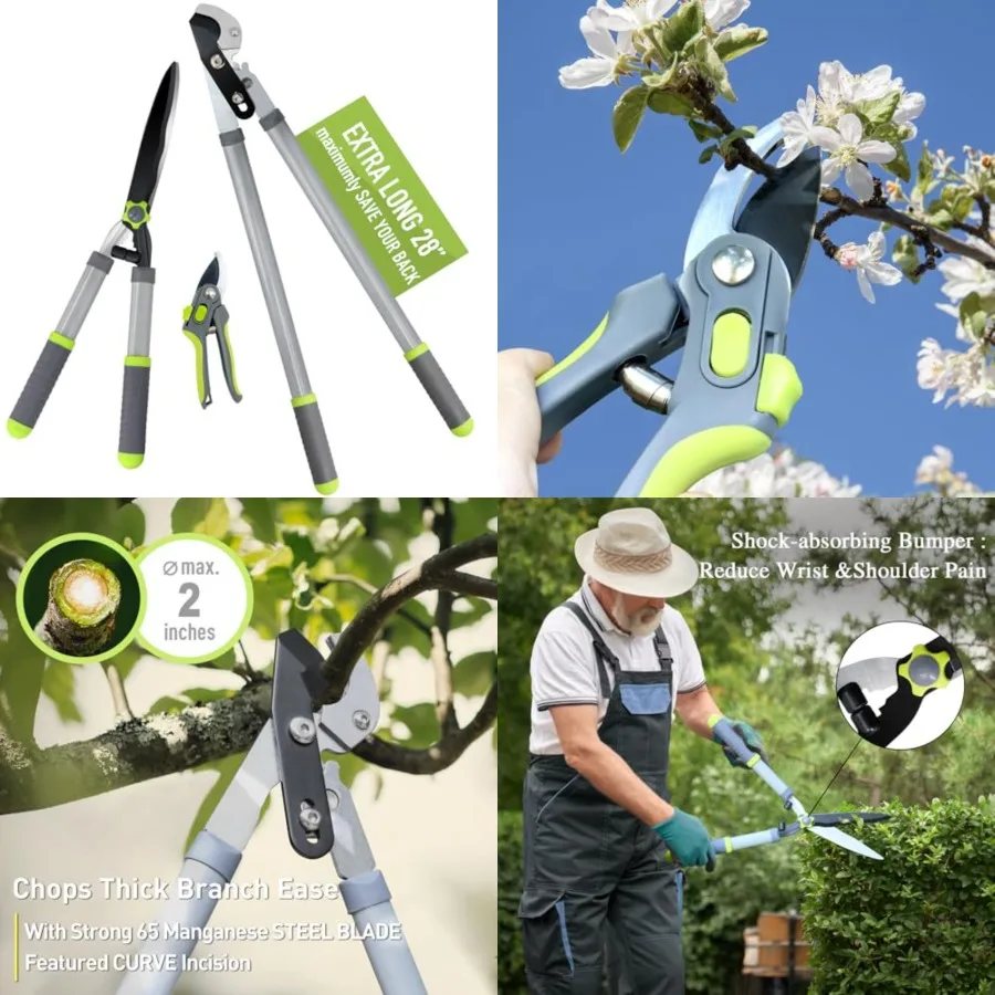 Garden Loppers Pruning Shears, Updated 3PCS Hedge Clippers Combo Set, Branch Cutter with Compound Action, Chops Thick High Bran
Garden Loppers Pruning Shears, Updated 3PCS Hedge Clippers Combo Set, Branch Cutter with Compound Action, Chops Thick High Bran