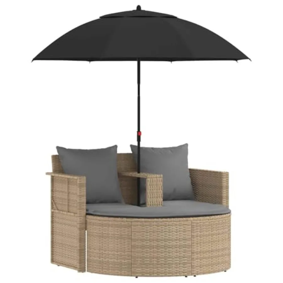 2-Seat Beige Poly Rattan Garden Sofa Set with Adjustable Parasol 66x66x71 in, Powder-Coated Frame, Modern Outdoor Lounge Seatin
2-Seat Beige Poly Rattan Garden Sofa Set with Adjustable Parasol 66x66x71 in, Powder-Coated Frame, Modern Outdoor Lounge Seatin