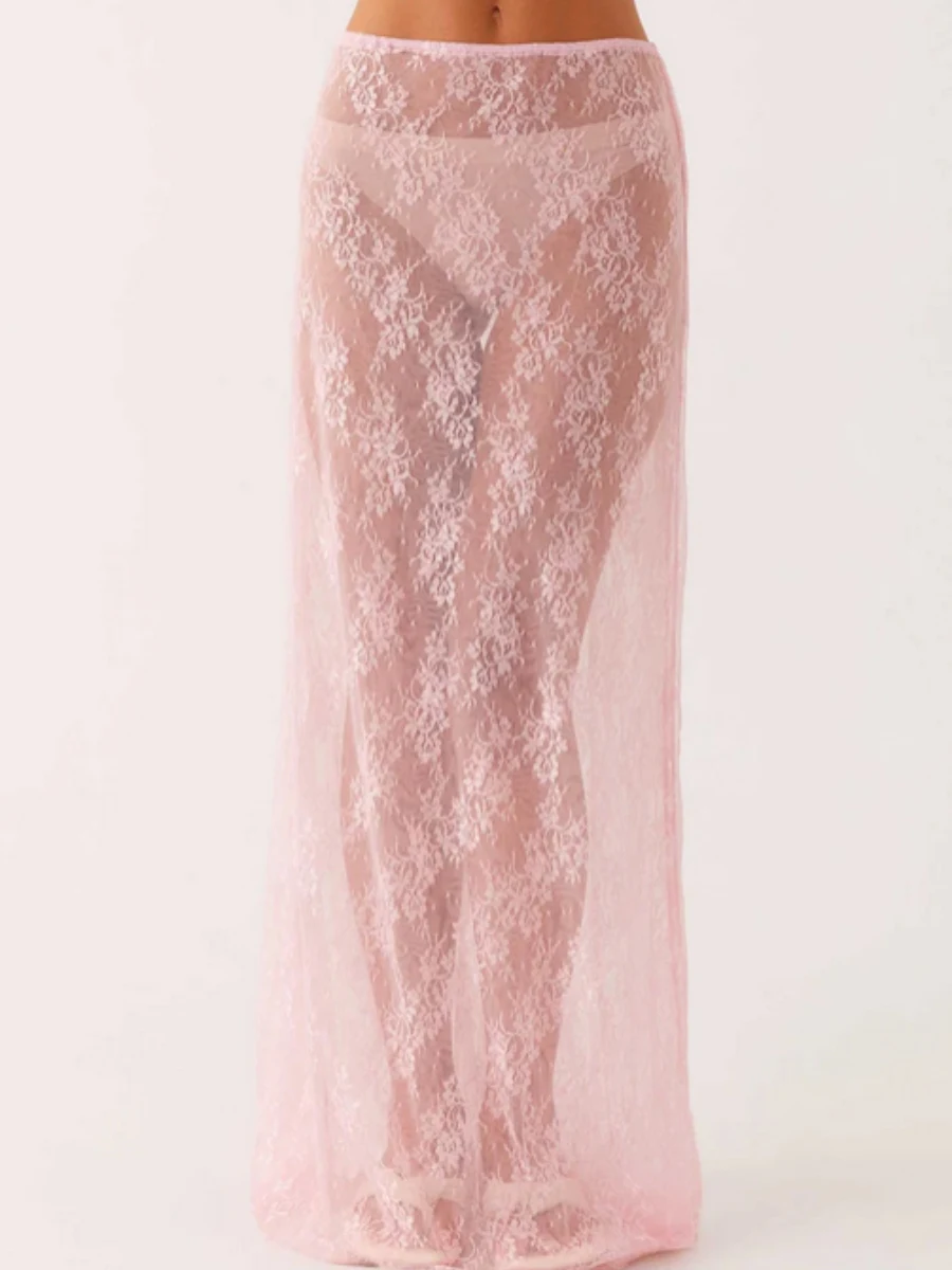 Sexy Lace Mesh Sheer Long Skirts for Women Elegant Low Waist Solid See Through Summer Maxi Skirt for Club Party Streetwear
Sexy Lace Mesh Sheer Long Skirts for Women Elegant Low Waist Solid See Through Summer Maxi Skirt for Club Party Streetwear