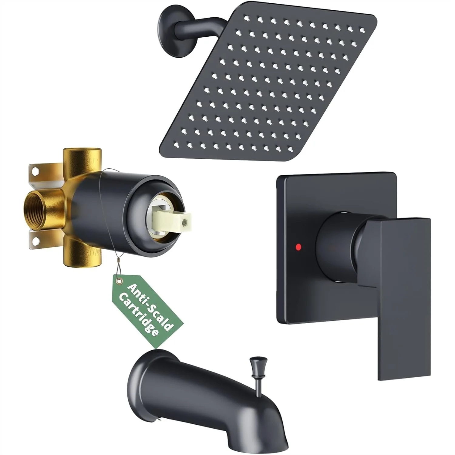 8-Inch Rain Shower Faucet Set with Pressure Balance Valve, Single-Handle Tub Shower Trim Kit for Anti-Scald Protection, Matte
8-Inch Rain Shower Faucet Set with Pressure Balance Valve, Single-Handle Tub Shower Trim Kit for Anti-Scald Protection, Matte